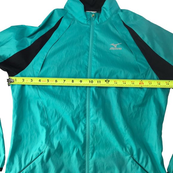 MIZUNO Athletic Windbreaker Warm Up Jacket Teal Green.  Black.  Mock Neck Zip M - Picture 9 of 12